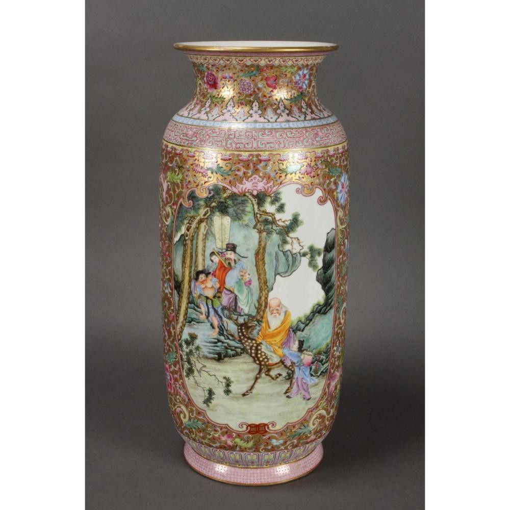 Chinese Republic Period Vase with Court Ladies and Immortals Ceramics