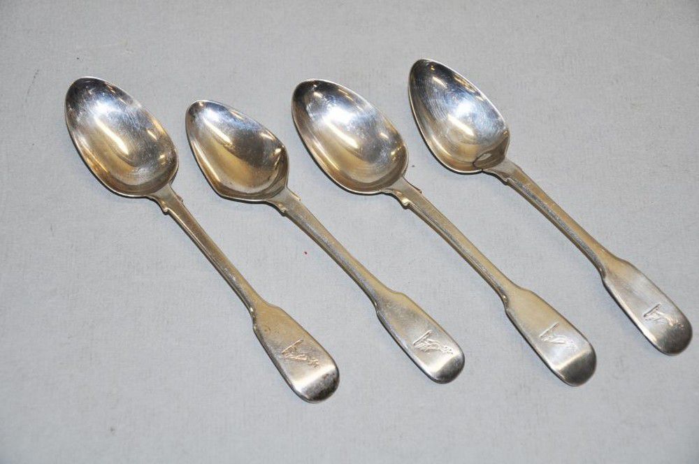 Set of 4 Antique Silver Teaspoons with Crests & Damage - Flatware ...