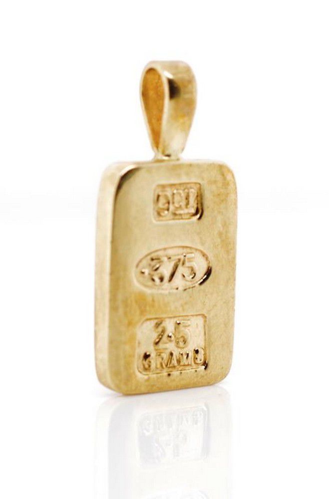 9ct Yellow gold bullion pendant marked 375, weight 2.6 grams - Pendants/Lockets - Jewellery