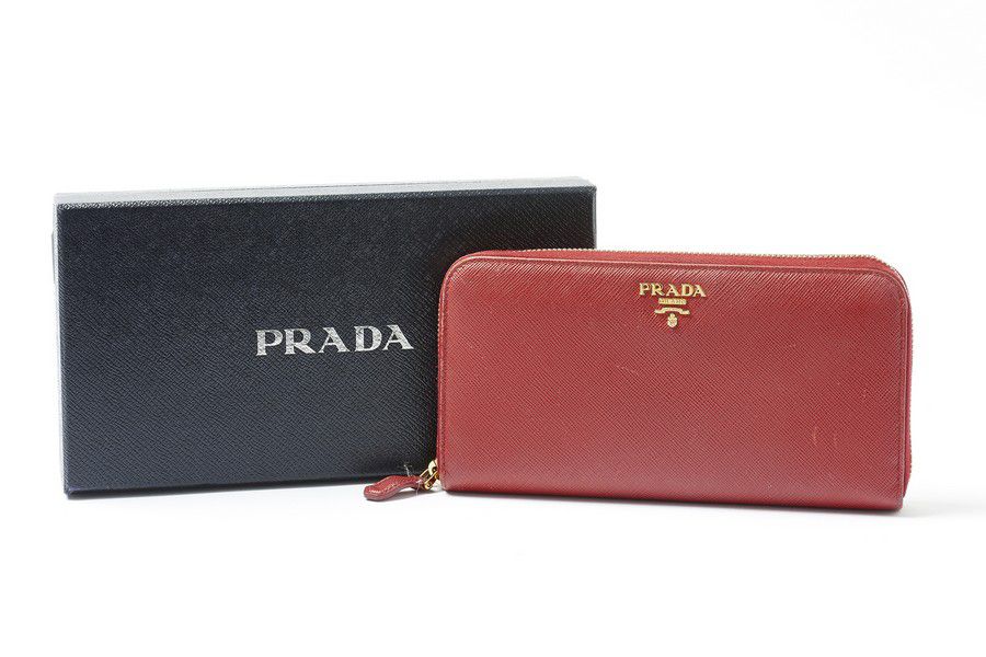 Prada Red Leather Wallet with Gilt Hardware and Accessories - Handbags ...