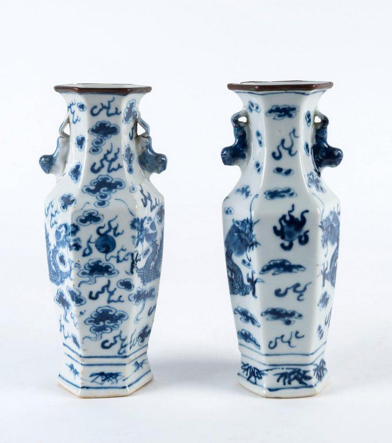 Chinese Qing Dynasty Blue and White Dragon Vases - Ceramics - Chinese ...