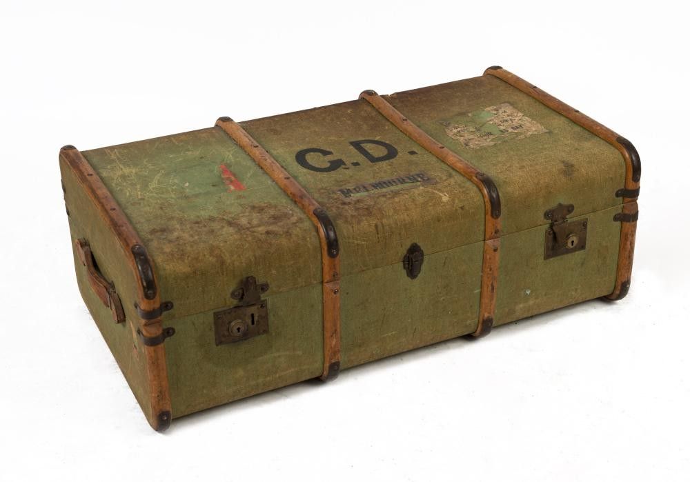 An antique green canvas cabin trunk, 19th/20th century, 91 cm… - Trunks ...