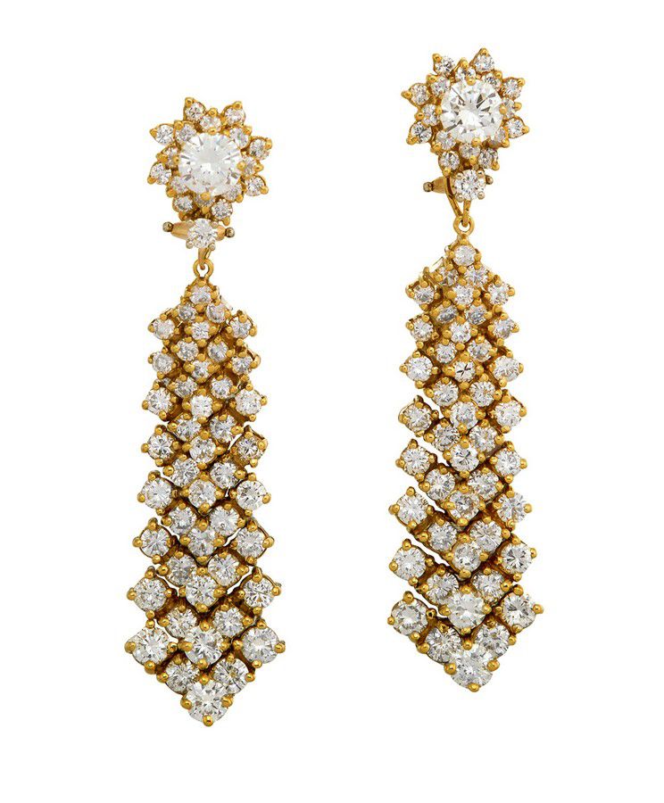 18ct Gold & Diamond Chevron Pendant Earrings with 10.54ct Diamonds ...