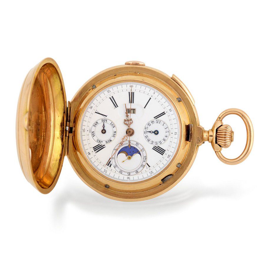 18ct Gold Moon Phase Chronograph Watch, Swiss 1900 - Watches - Pocket ...