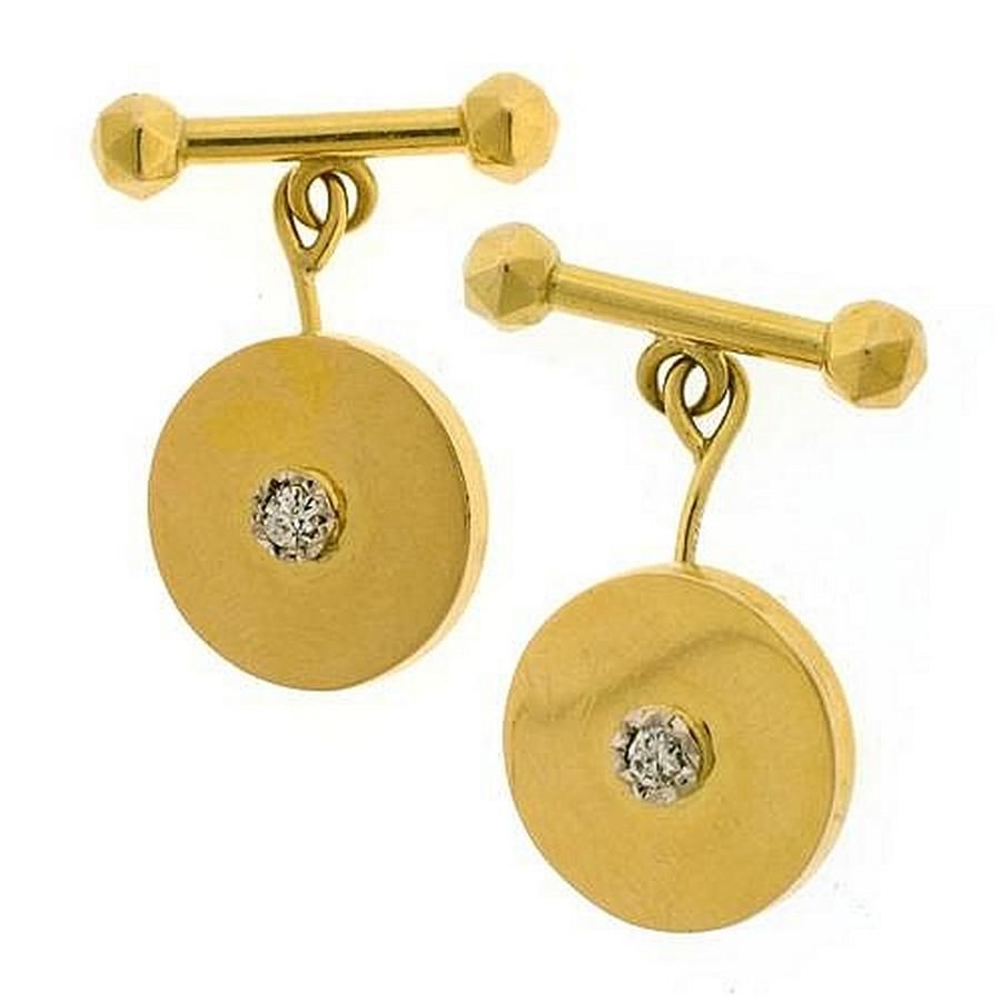 18ct Gold Diamond Disc Cuff Links - Cufflinks & Studs - Jewellery