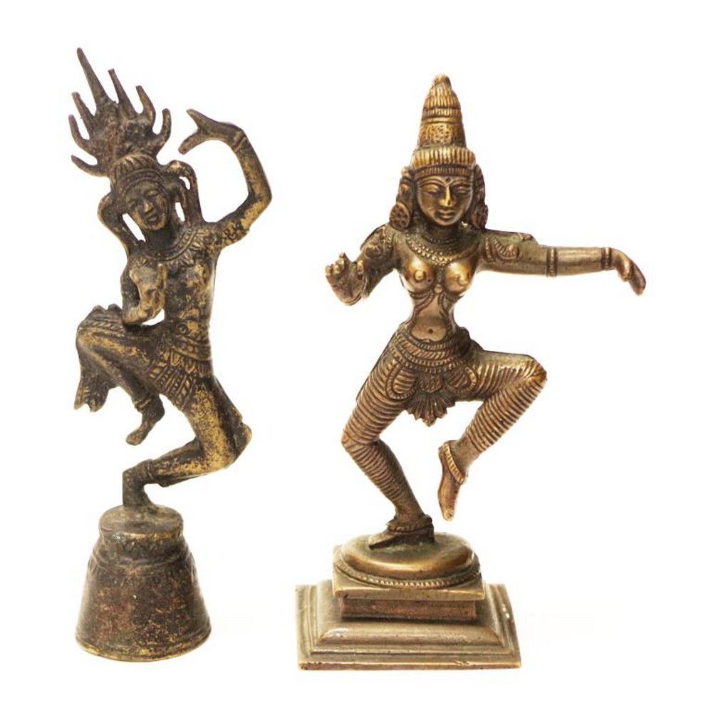 Indian Brass Dancing Deity Figures, 14cm Height (Pair) - Zother - Oriental