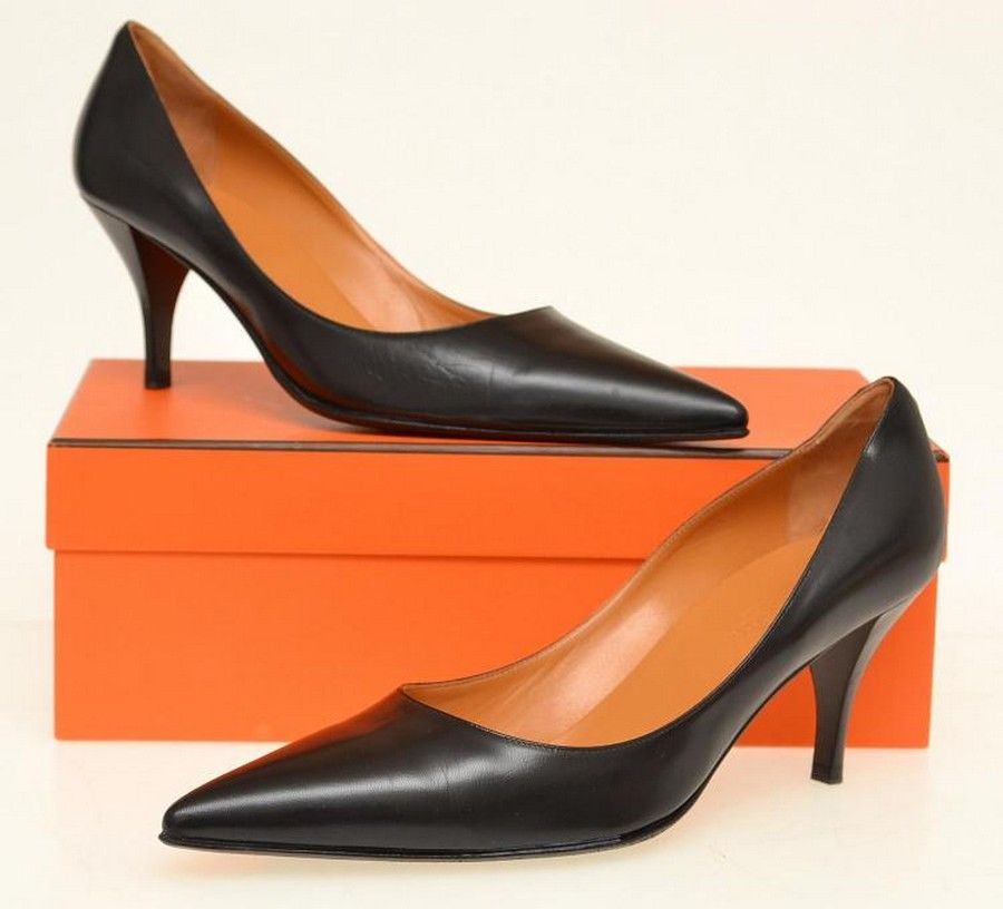 Hermes Black Leather Shoes, Size 39.5 with Box - Footwear - Costume ...