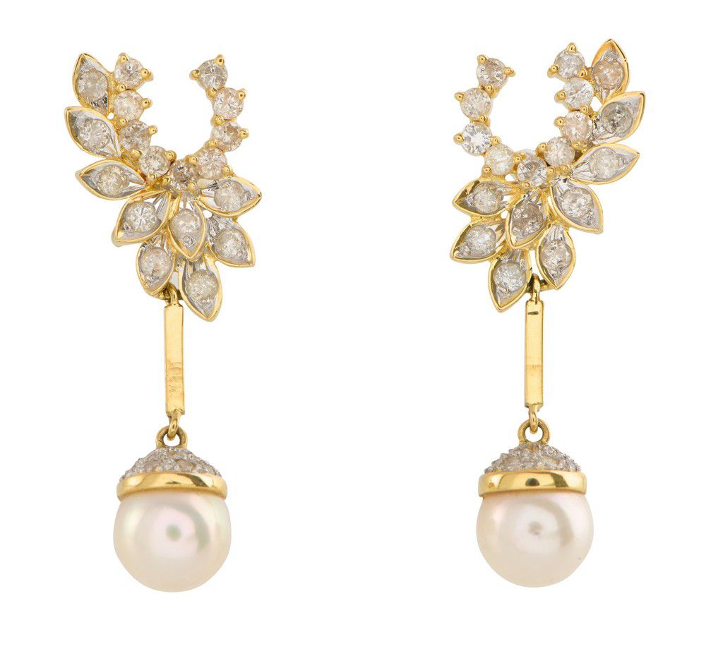 18ct Gold Diamond and Pearl Earrings - Earrings - Jewellery