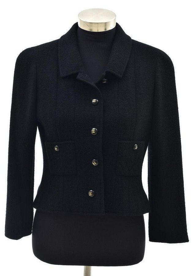 Chanel Black Wool Blend Cropped Jacket, Size 36 - Clothing - Women's ...