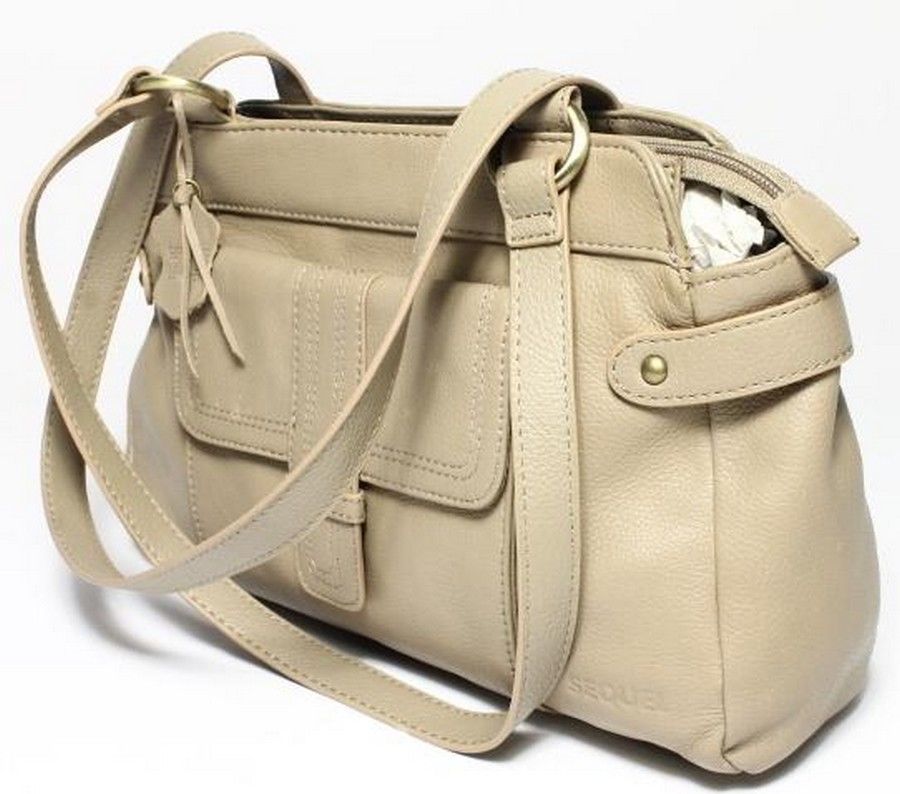 Taupe Leather Sequel Shoulder Bag for Women - Handbags & Purses ...