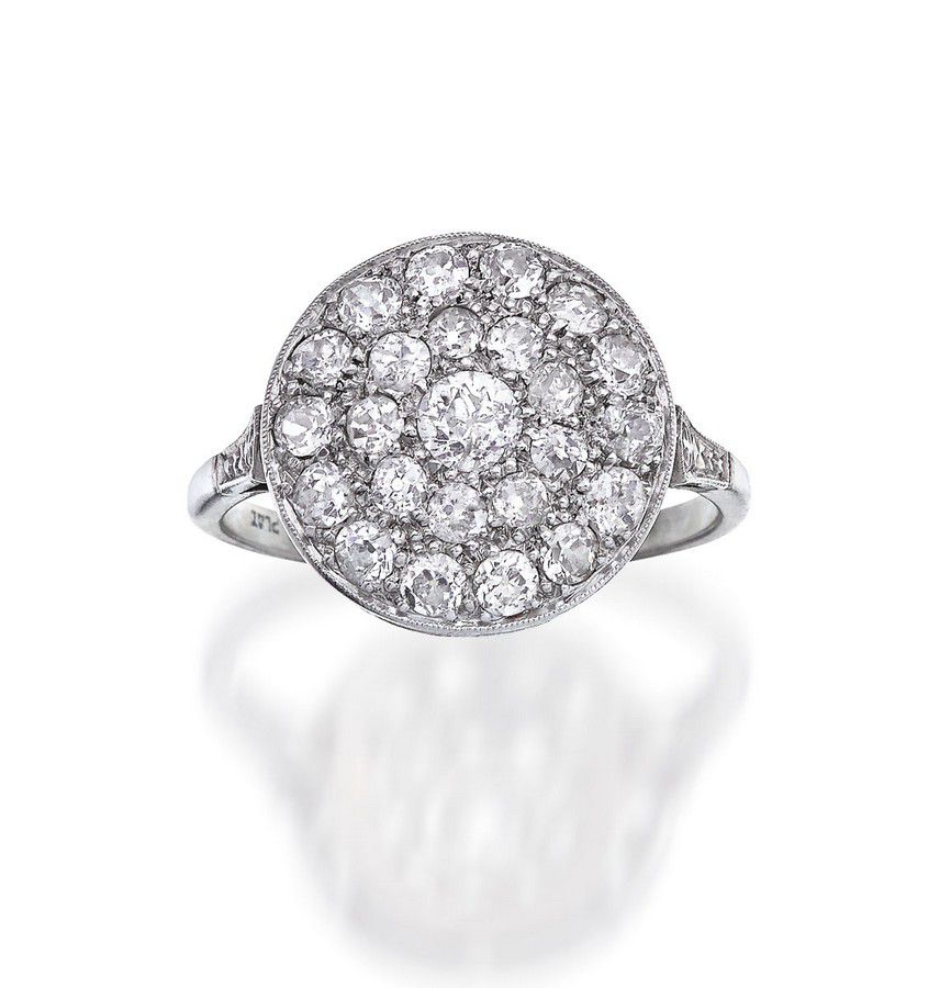 Mid-century diamond cluster ring in platinum and white gold - Rings ...