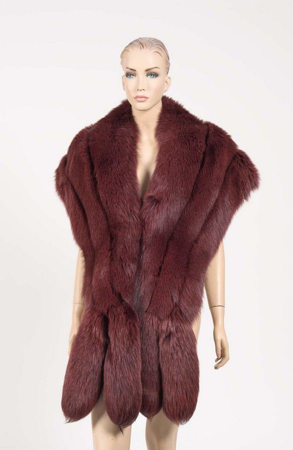 Burgundy Fox Fur Stole - Furs - Costume & Dressing Accessories