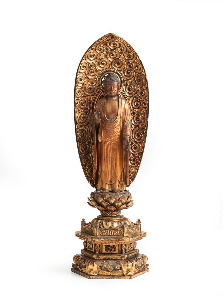 A Japanese Standing Giltwood Figure Of Amida Buddha Edo Period