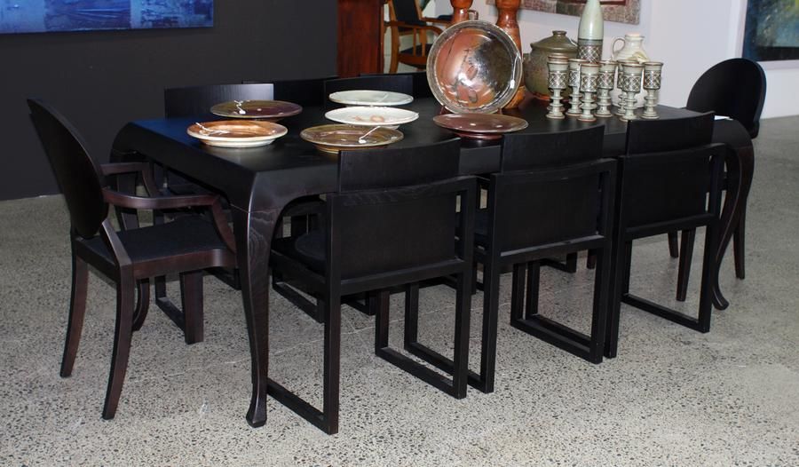 Ebonised contemporary dining table raised on cabriole legs… - Tables