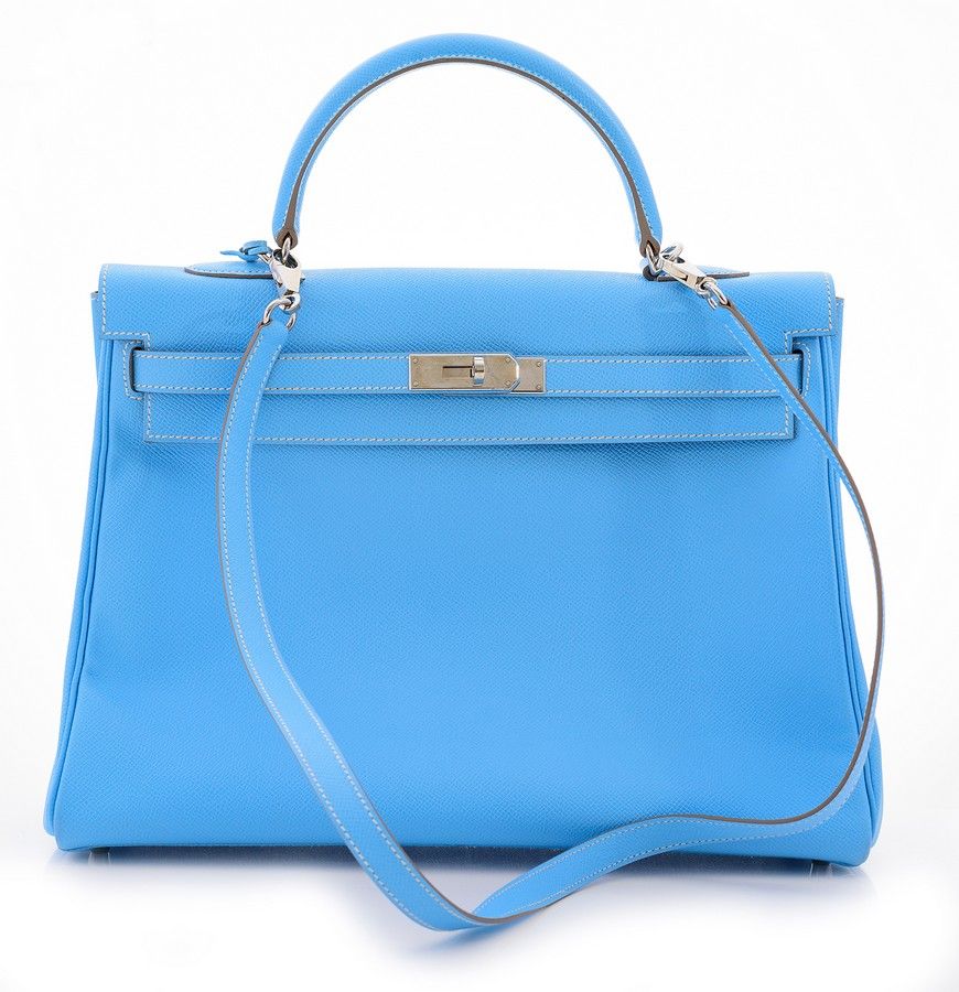 Pale Blue Hermes Kelly 35 Handbag with Palladium Hardware - Handbags ...
