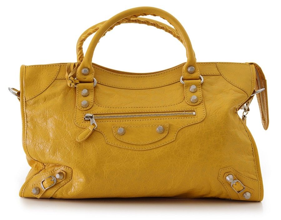 Yellow Balenciaga Handbag with Silver Hardware and Shoulder Strap ...