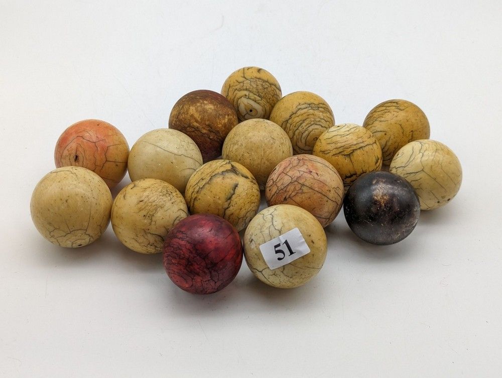 Antique Ivory Billiard Balls Collection Of Sixteen Including