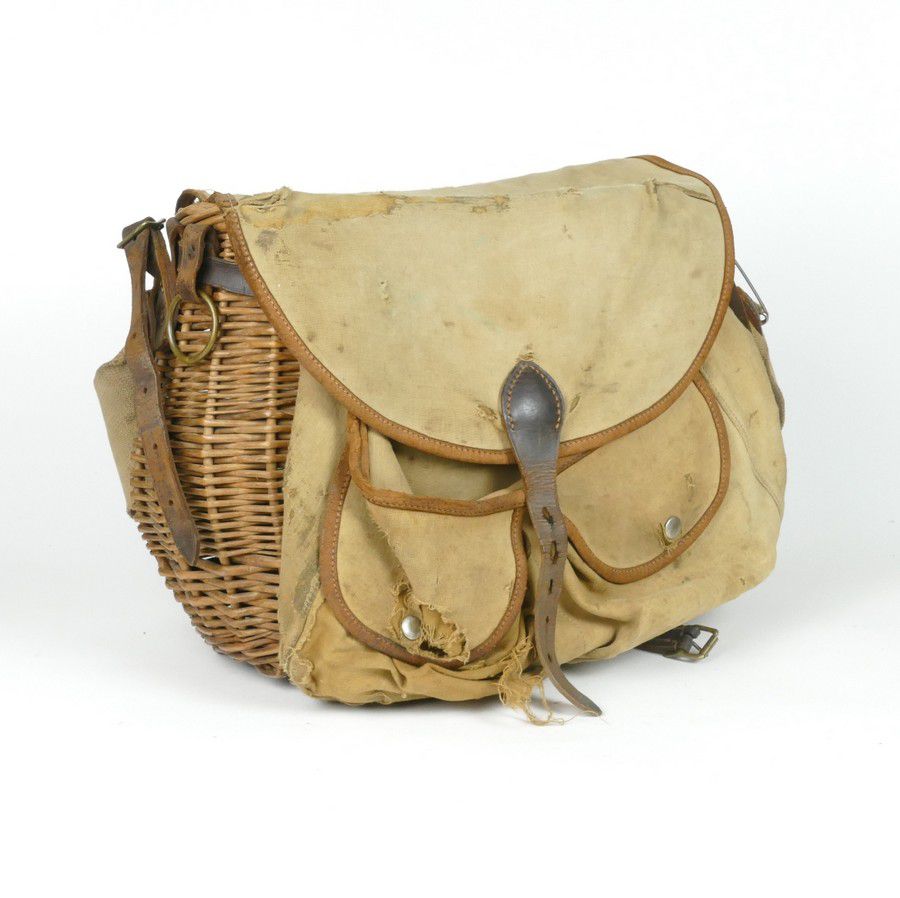 Vintage Brady Conway Wicker Fishing Creel with Canvas Bag