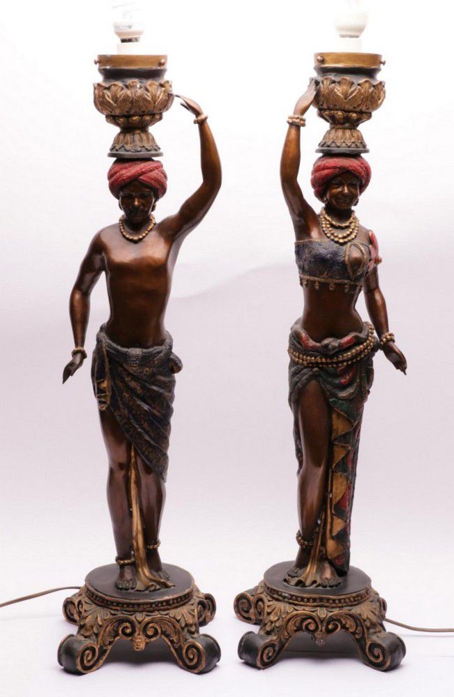 Pair of bronze figural Arabian table lamps, height 80 cm Lamps
