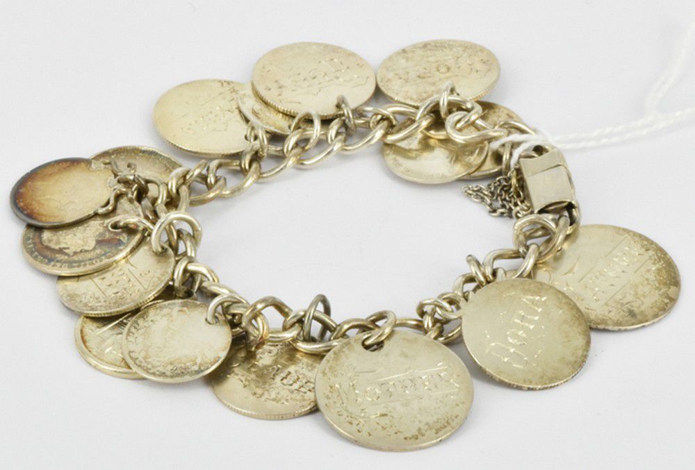 Engraved Coin Charm Bracelet - 58g - Bracelets/Bangles - Jewellery