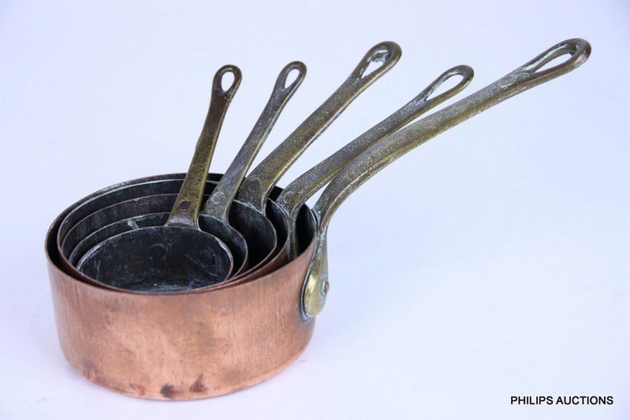 Vintage Copper Nesting Saucepans with Brass Handles Copper Metalware