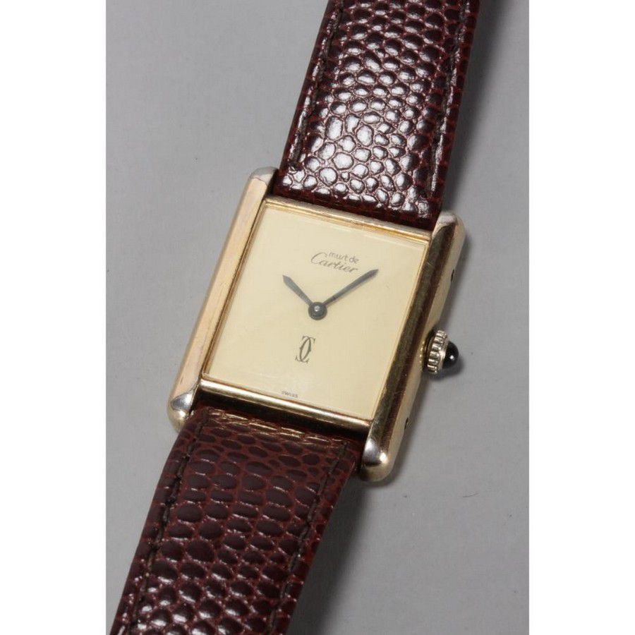 Cartier Ladies' Gilt Silver Wristwatch with Leather Strap - Watches ...