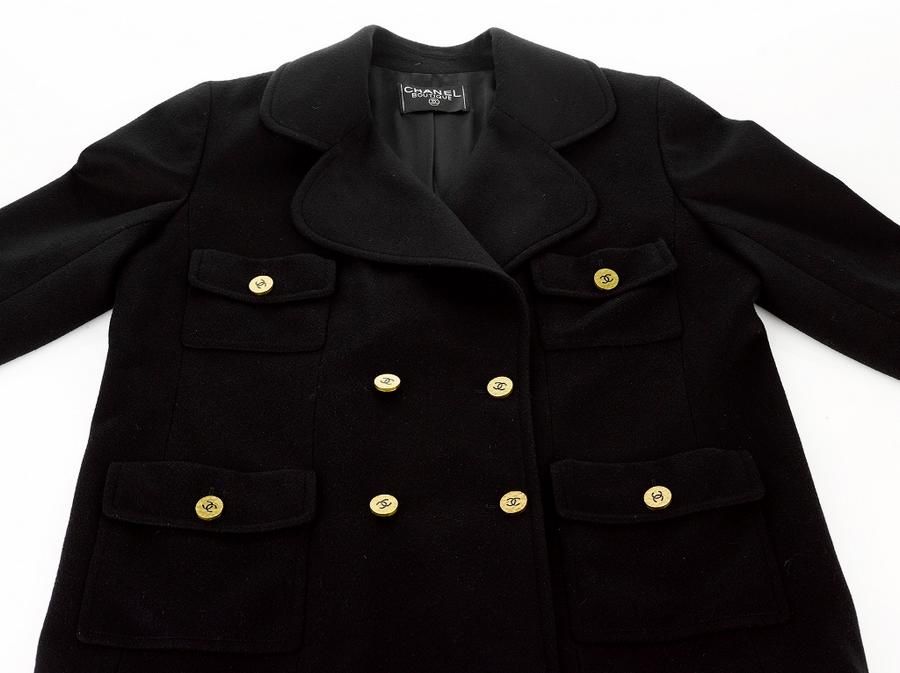 Chanel Black Wool Pea Coat with Gold Buttons - Bracelets/Bangles ...