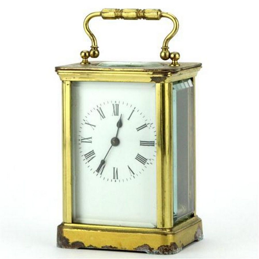 French Brass Carriage Clock with Bevelled Glass and Key - Clocks ...