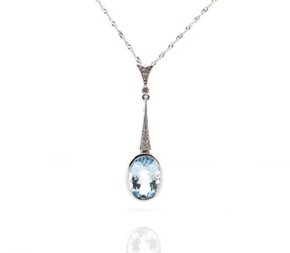 Aquamarine Pendant with Diamond Bail and White Gold Chain - Pendants ...