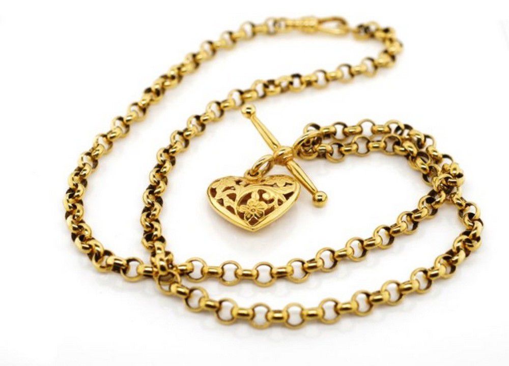 9ct Gold Heart Pendant on Belcher Chain - 25g - Pendants/Lockets ...