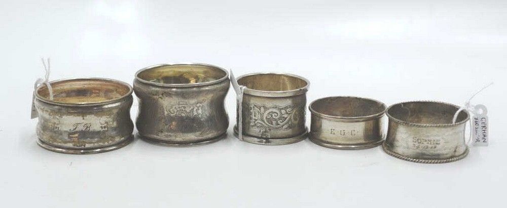 Antique Plate Rings Set of Five Vintage Silver Plate Napkin Rings Collection - Serviette ...