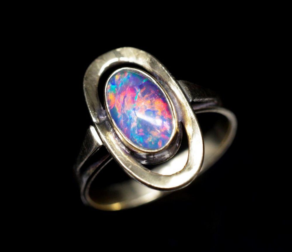 Vintage Opal Triplet 9ct Gold Ring, Size O - Rings - Jewellery