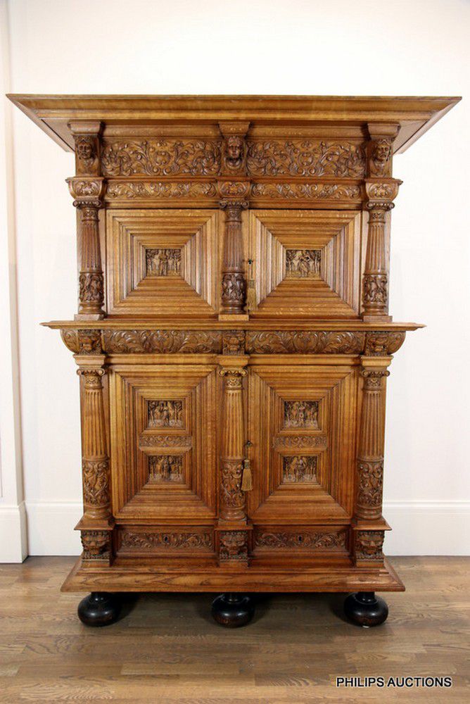 A large Dutch oak cabinet with Renaissance style ...