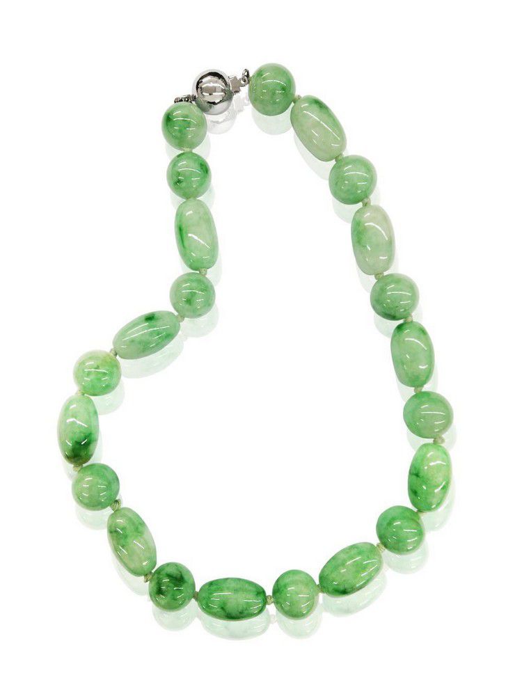 Jade Bead Necklace with 9ct White Gold Clasp - Necklace/Chain - Jewellery