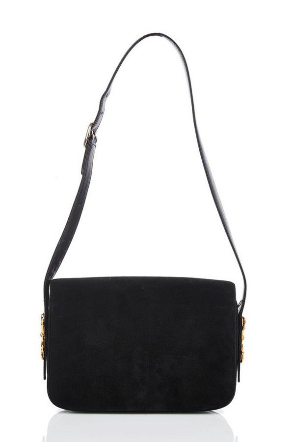 Vintage Gucci Black Suede Shoulder Bag with Gold Hardware - Handbags ...