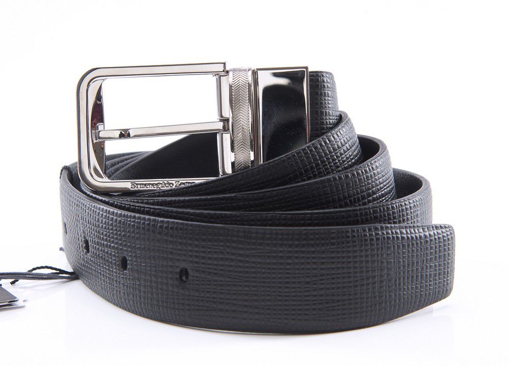 Zegna Black Leather Belt with Silver Buckle (Size 110) - Belts ...
