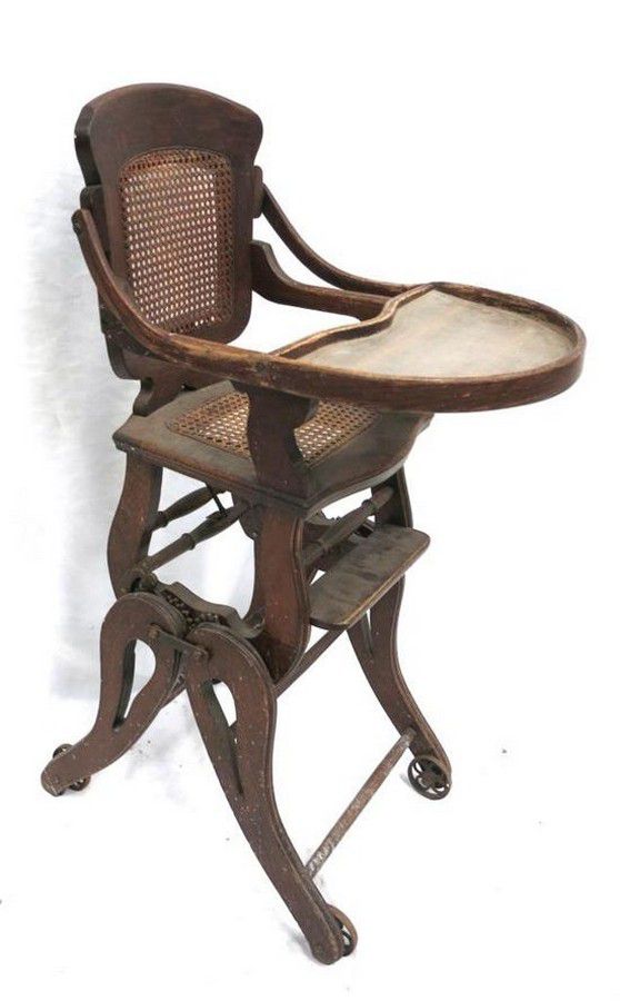 A mahogany & rattan Victorian high chair, height 101 cm - Baby & Child