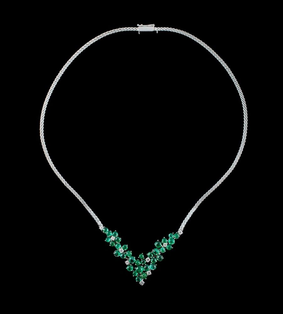 Emerald and Diamond White Gold Necklet (W27.9g) - Necklace/Chain ...