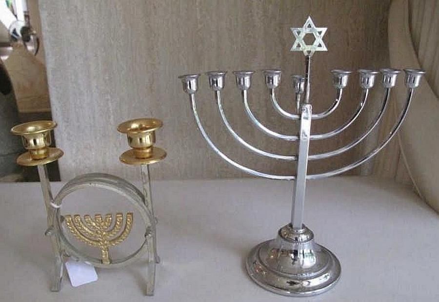 Silver candelabra with Menorah motif marked silver with another… - Candelabra/Candlesticks ...