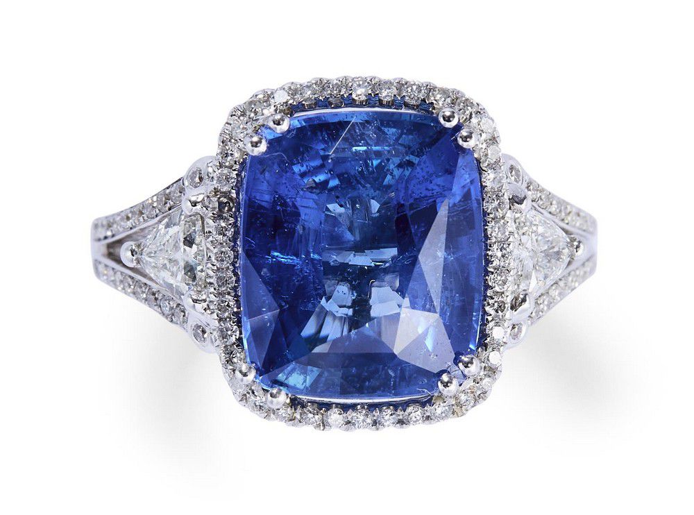 7.02 ct Sapphire & Diamond Cluster Ring with GIA Report - Rings - Jewellery