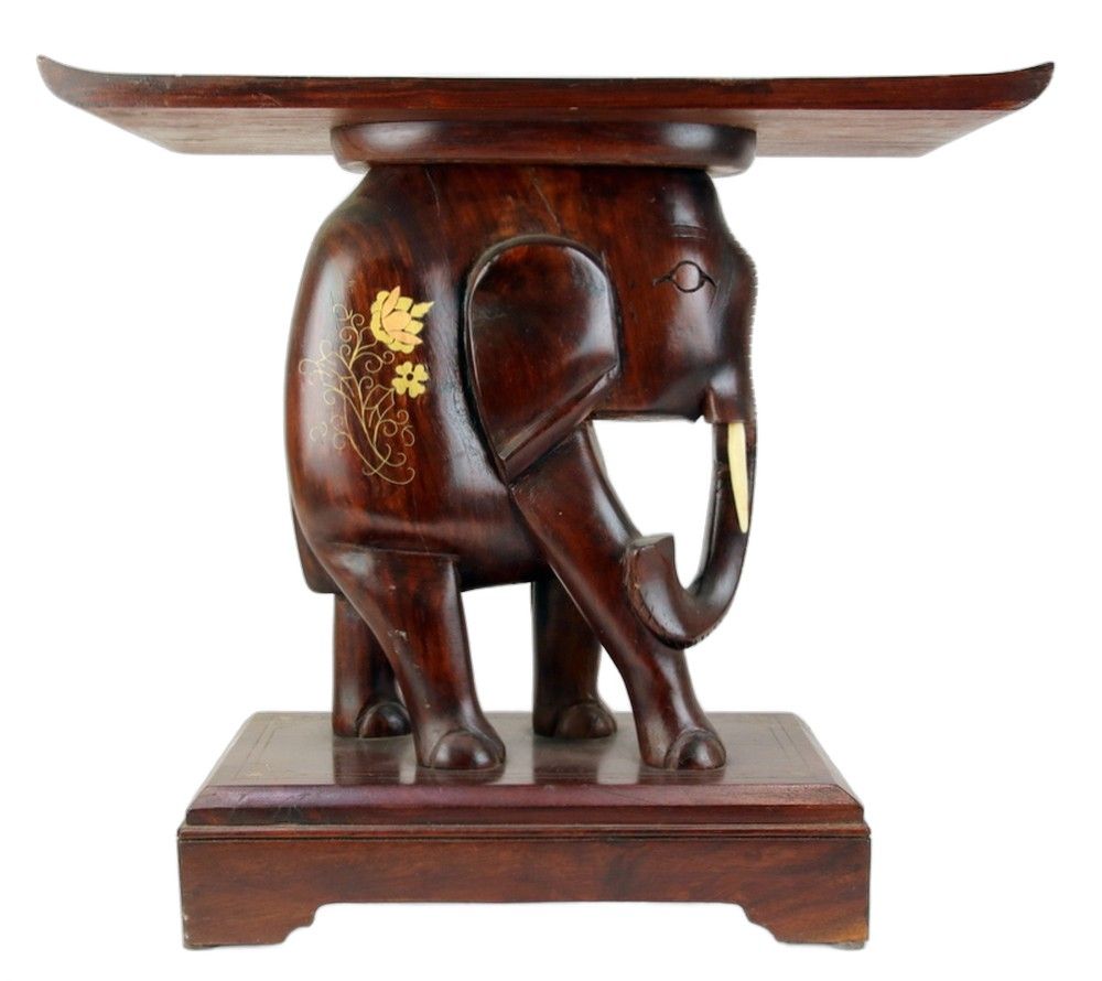 Carved Teak Elephant Side Table or Stool, Mid 20th Century - Tables ...