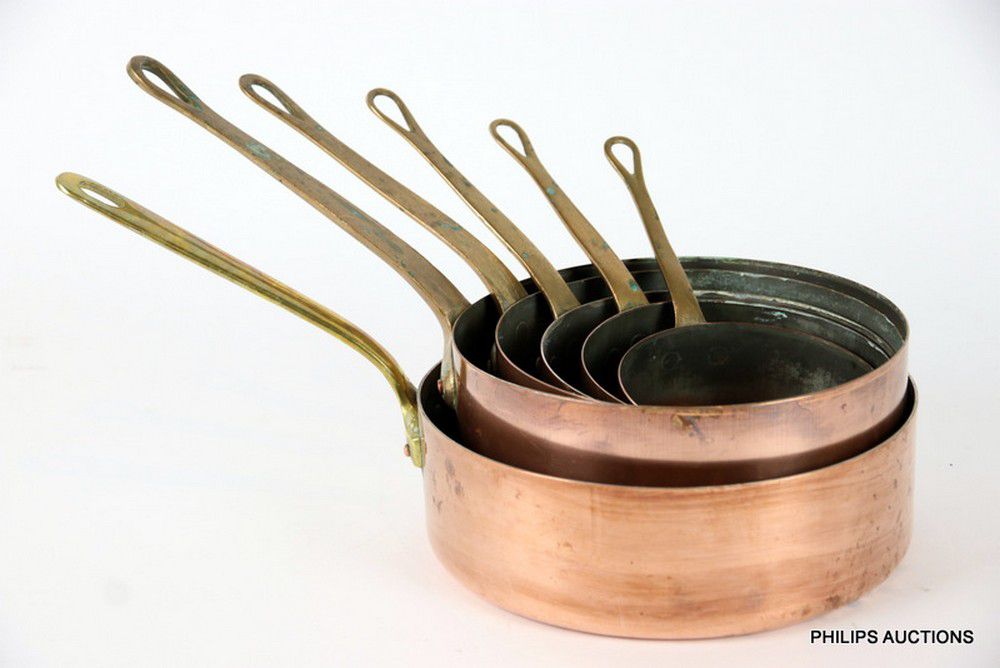 French Copper Nesting Saucepan Set with Brass Handles Copper Metalware