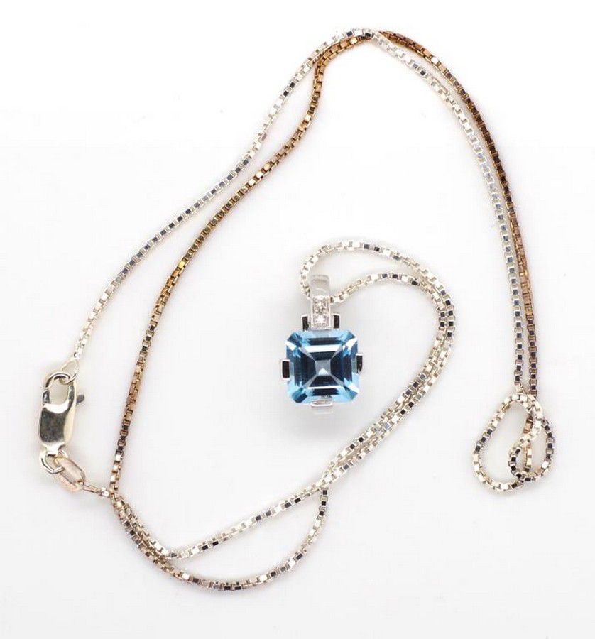 Topaz Diamond Pendant in 9ct White Gold - Pendants/Lockets - Jewellery