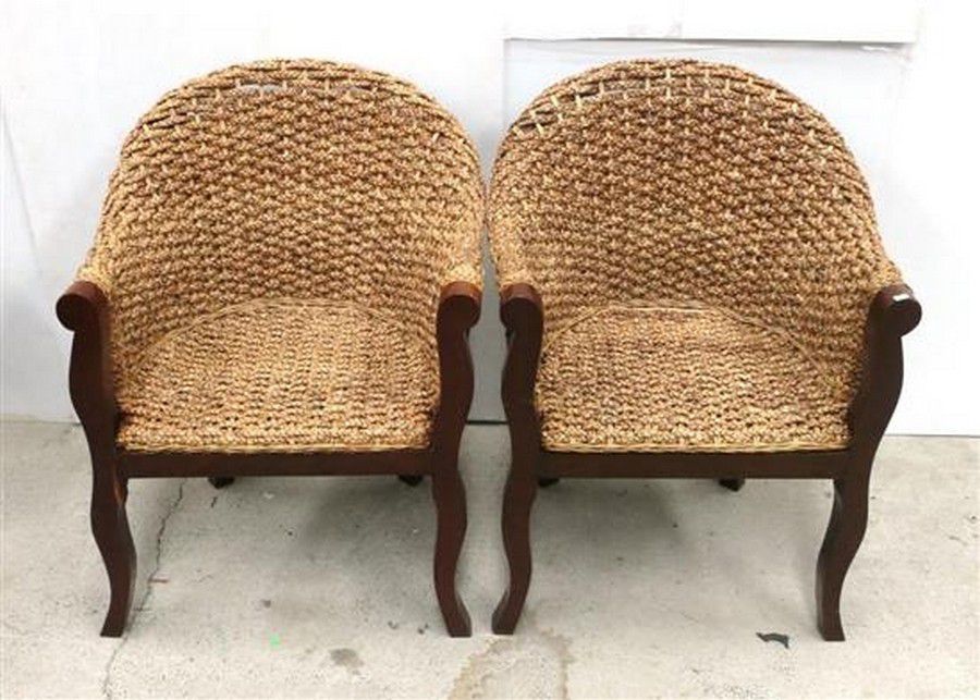 A pair of timber & wicker tub chairs - Seating - Singles/Pairs/Threes