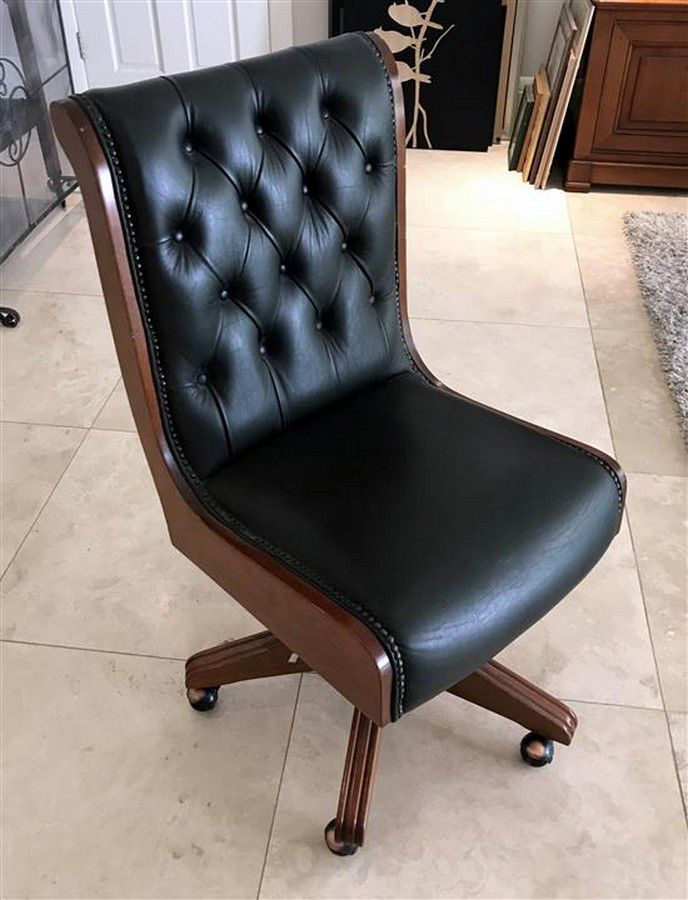 A dark green leather upholstered button back office chair - Seating