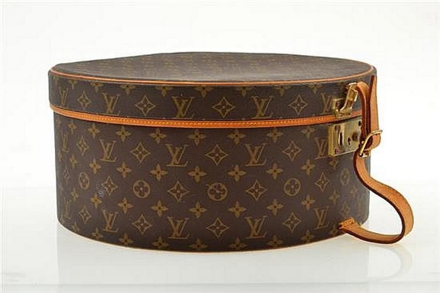 Louis Vuitton Hat Box in Brown Monogram Canvas and Natural Leather