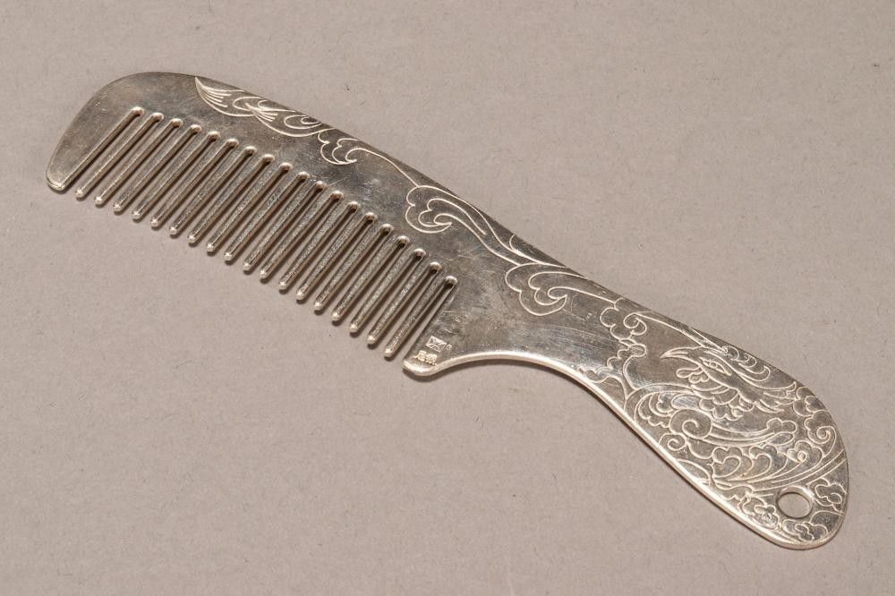 Chinese Export Silver Phoenix and Dragon Comb - Zother - Oriental