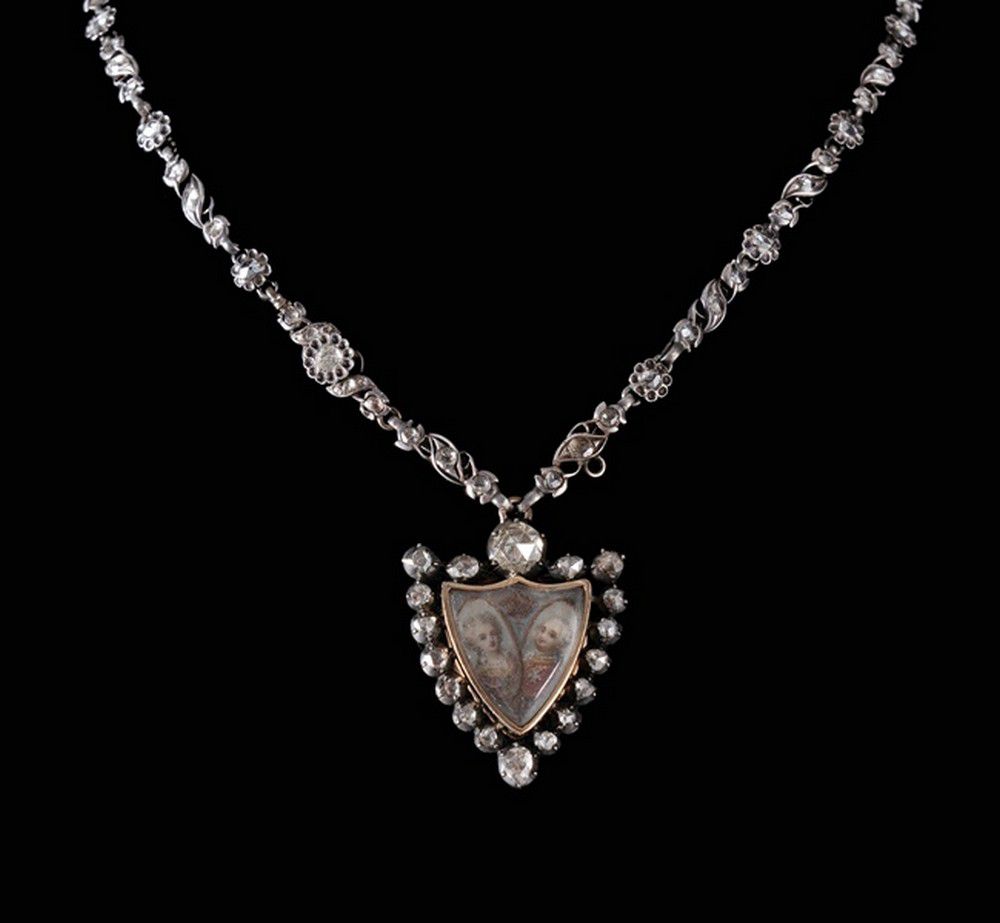 Late 18th century diamond gold & silver necklace and diamond ...