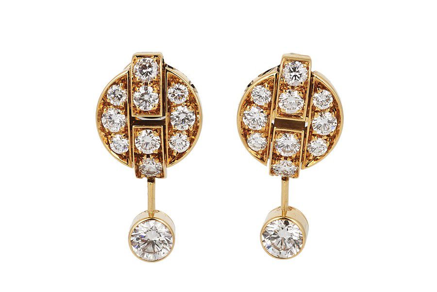Cartier Pair Of Himalia Diamond Earrings Each Featuring Ten