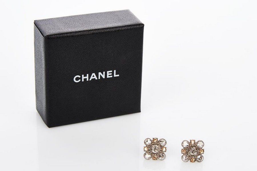 Chanel Crystal Stud Earrings with Champagne Rhinestones - Earrings